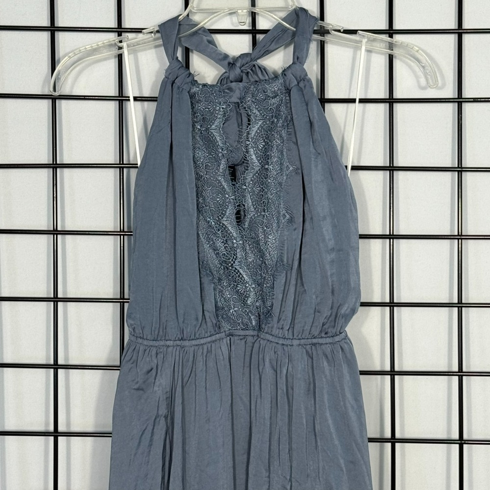 Vici Aakaa Maxi Dress Womens S Small Dusty Blue Chifon Halter Lace Wedding Guest